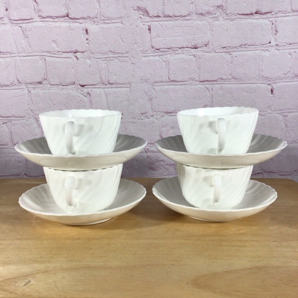 Vintage Minton White Fife Cup and Saucer - Set of 4 - Picture 2 of 10